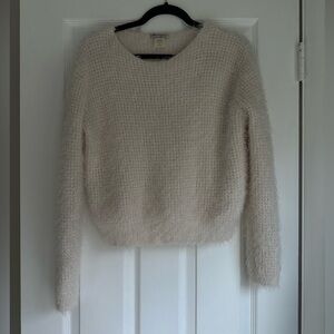 Cropped white fuzzy sweater
